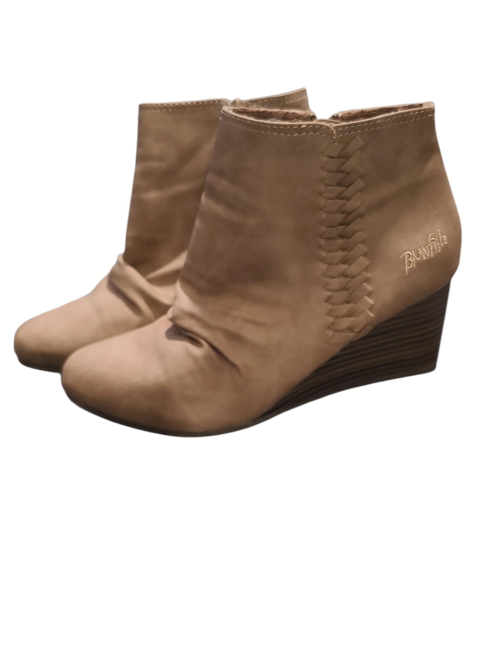 Blowfish Tan Wedge Ankle Booties with Braided Detail - Picture 4 of 6